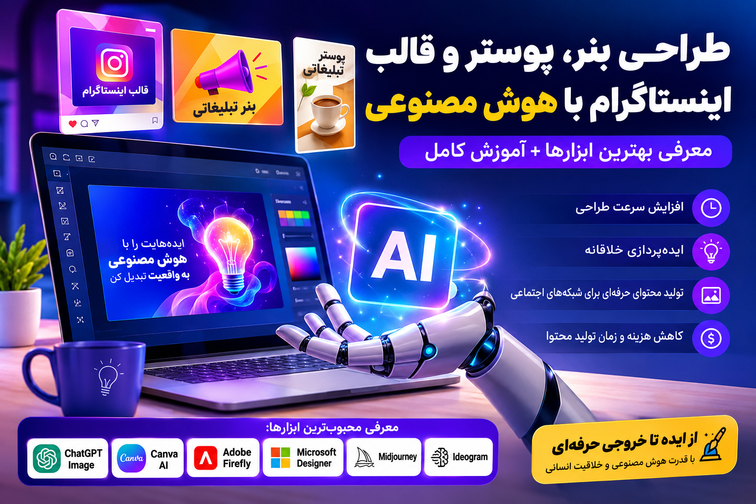 طراحی بنر، پوستر و قالب اینستاگرام با هوش مصنوعی